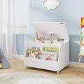 Wooden Mobile Toy Storage Organizer with Bookshelf and Lockable Wheels-White - White - Kids Storage