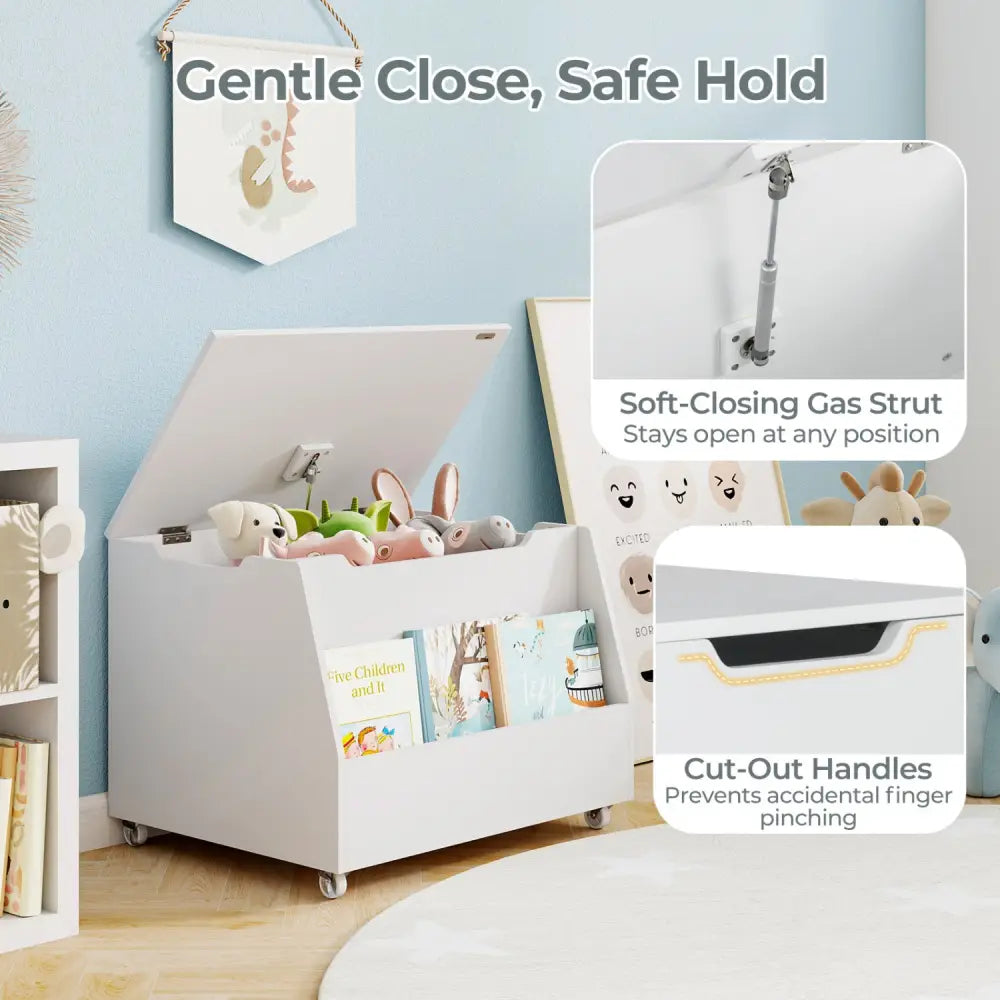 Wooden Mobile Toy Storage Organizer with Bookshelf and Lockable Wheels-White - White - Kids Storage