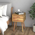 Wooden Nightstand Mid-Century End Side Table with 2 Storage Drawers-Natural - Natural - Nightstands