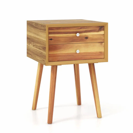 Wooden Nightstand Mid-Century End Side Table with 2 Storage Drawers-Natural - Natural - Nightstands