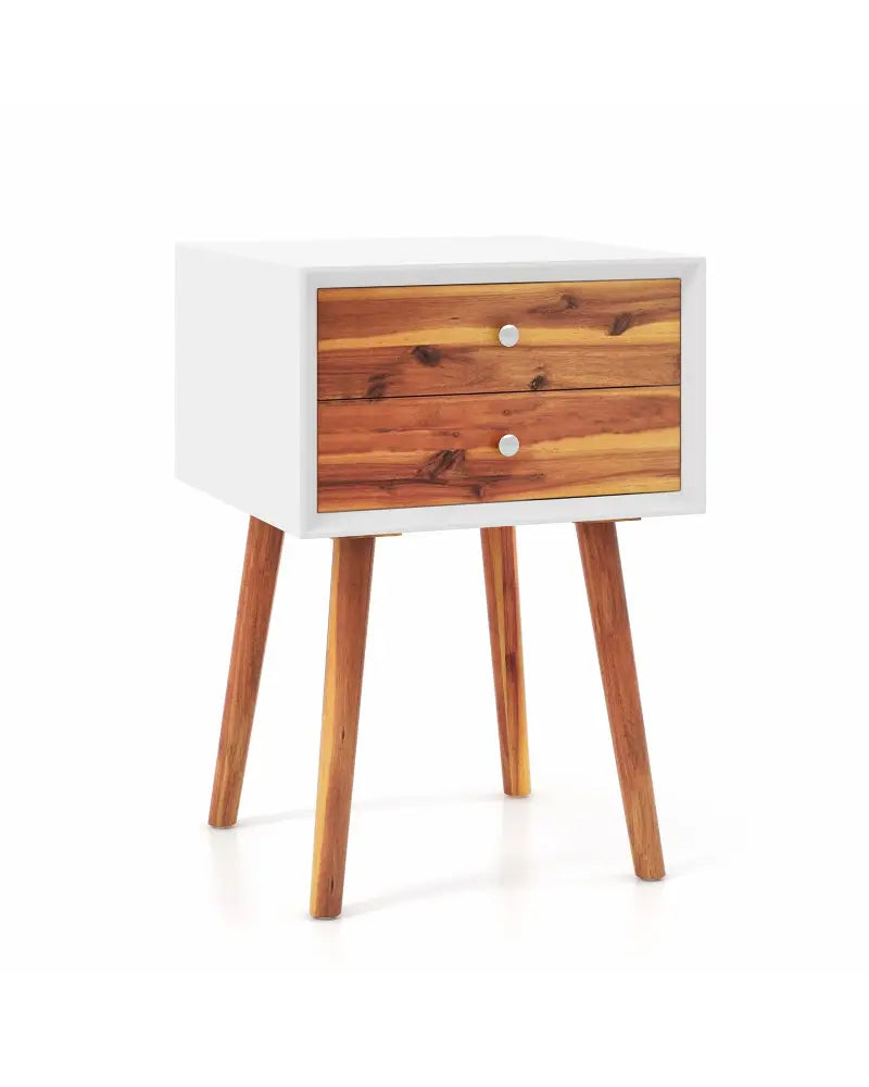 Wooden Nightstand Mid-Century End Side Table with 2 Storage Drawers-Brown - Brown - Nightstands