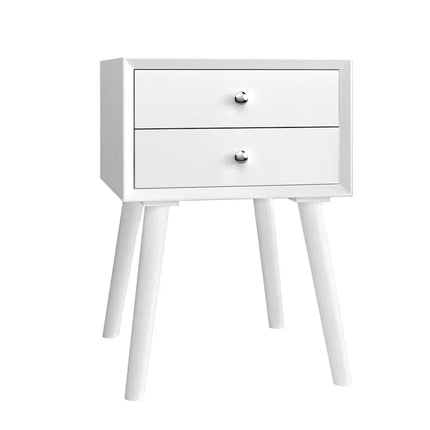 Wooden Nightstand Mid-Century End Side Table with 2 Storage Drawers-White - White - Nightstands