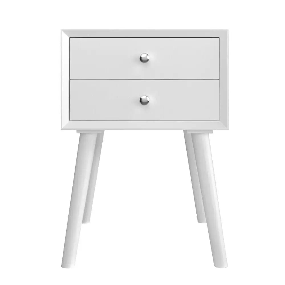 Wooden Nightstand Mid-Century End Side Table with 2 Storage Drawers-White - White - Nightstands