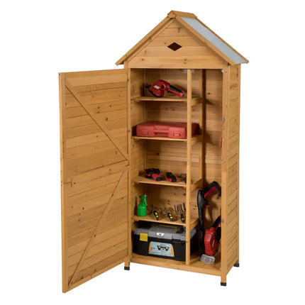 Wooden Outdoor Lockable Garden Tool Storage - Natural - Sheds & Outdoor Storage