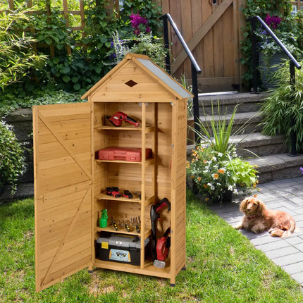 Wooden Outdoor Lockable Garden Tool Storage - Natural - Sheds & Outdoor Storage