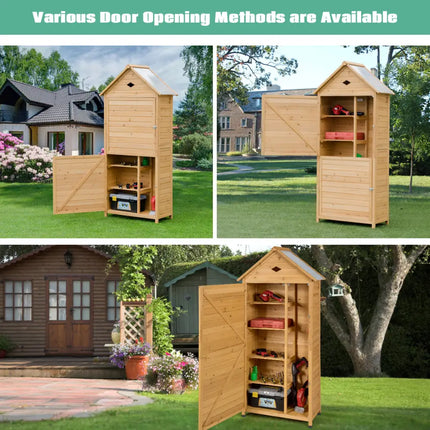 Wooden Outdoor Lockable Garden Tool Storage - Natural - Sheds & Outdoor Storage