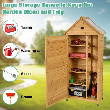 Wooden Outdoor Lockable Garden Tool Storage - Natural - Sheds & Outdoor Storage