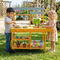 Wooden Outdoor Mud Kitchen for Kids with Flowerpots and Wheels-Yellow - Yellow - Play Kitchen Sets