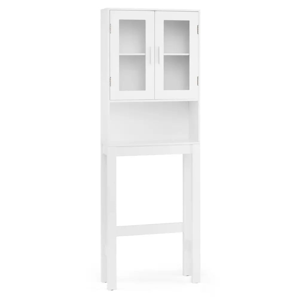 Wooden over the toilet Storage Cabinet with Tower Rack - White - Over the Toilet Storage