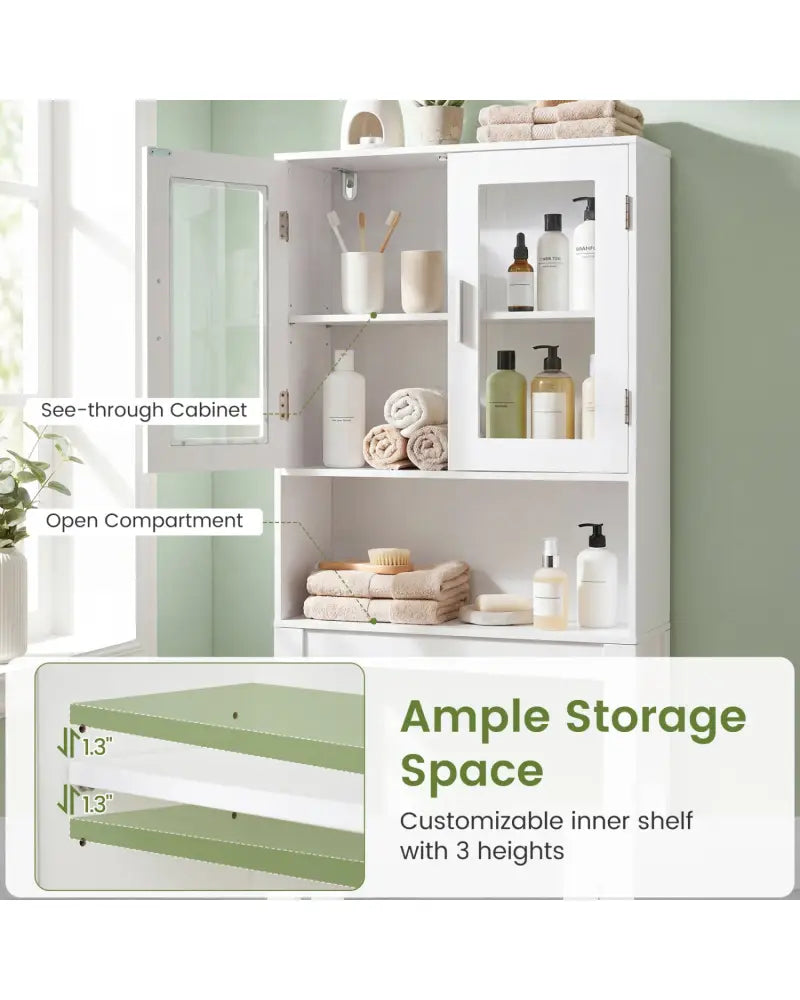 Wooden over the toilet Storage Cabinet with Tower Rack - White - Over the Toilet Storage