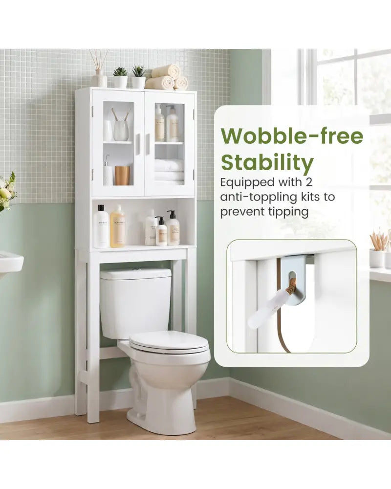 Wooden over the toilet Storage Cabinet with Tower Rack - White - Over the Toilet Storage