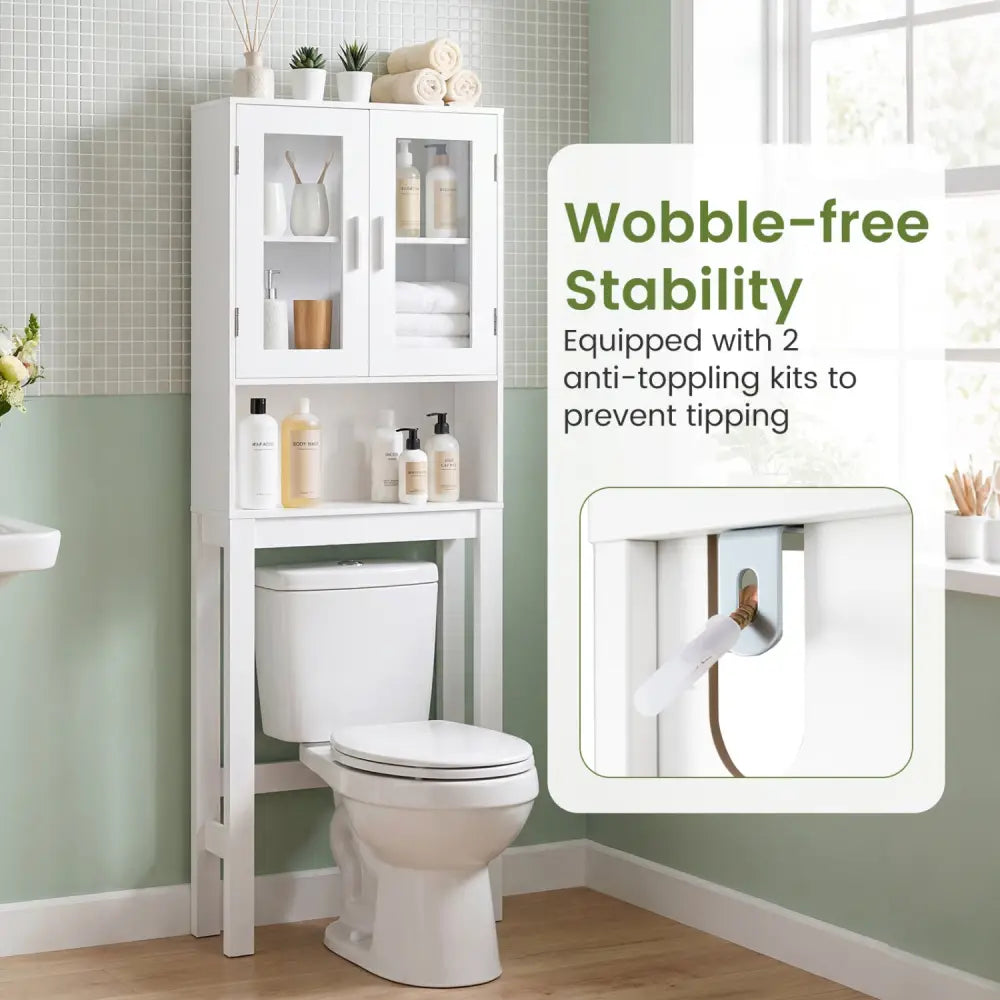 Wooden over the toilet Storage Cabinet with Tower Rack - White - Over the Toilet Storage