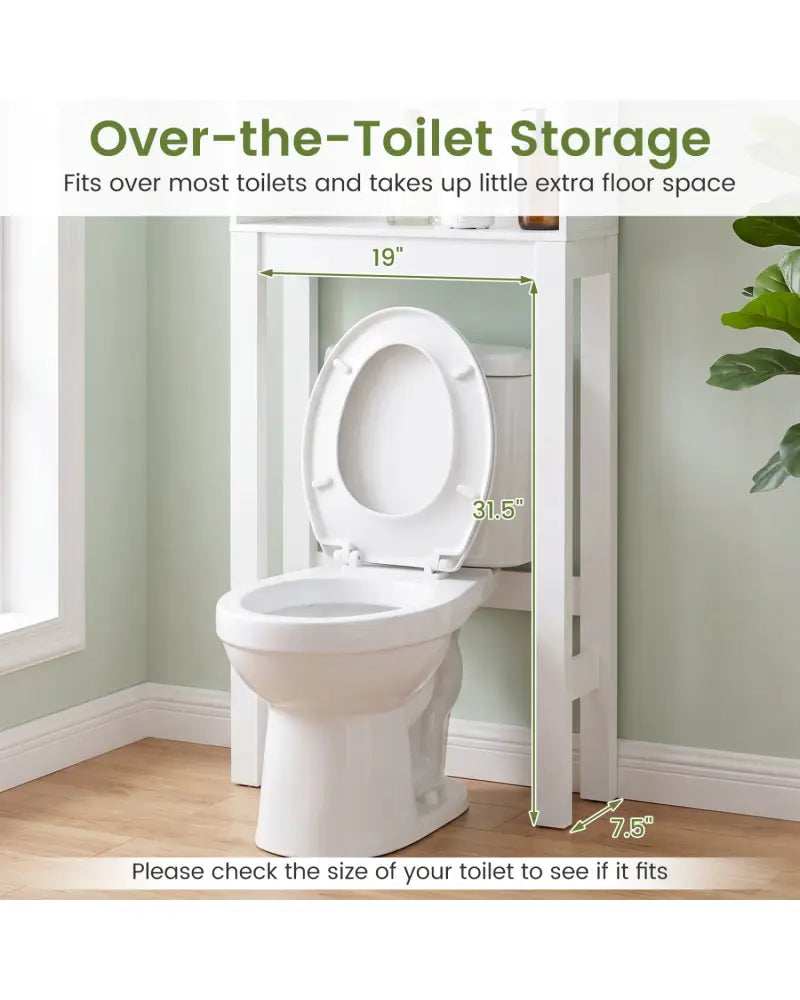 Wooden over the toilet Storage Cabinet with Tower Rack - White - Over the Toilet Storage
