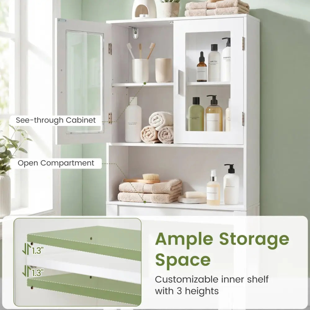 Wooden over the toilet Storage Cabinet with Tower Rack - White - Over the Toilet Storage