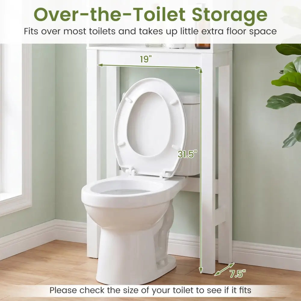Wooden over the toilet Storage Cabinet with Tower Rack - White - Over the Toilet Storage