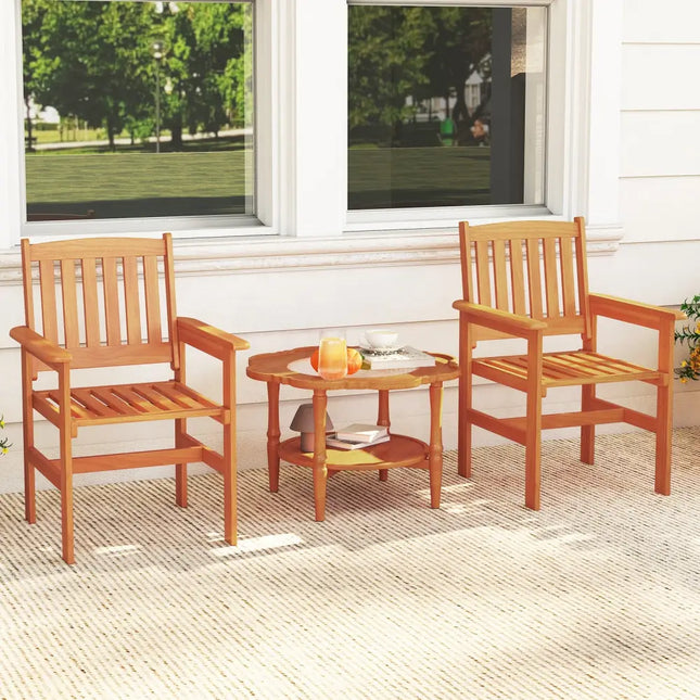 Wooden Patio Chairs Set of 2 with Inclined Backrests - Natural - Patio Dining Chairs