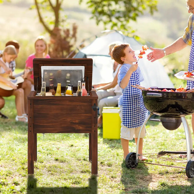 Wooden Patio Cooler with 3 Handles and Bottle Opener-Brown - Brown - Coolers