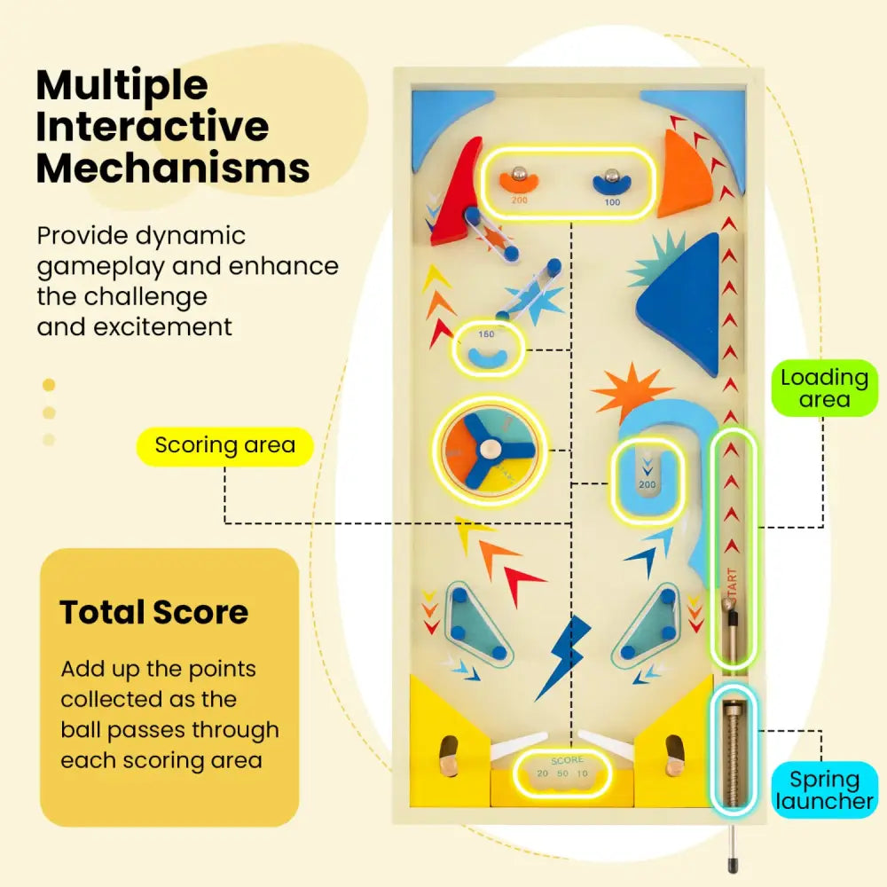 Wooden Pinball Machine with 3 Balls for Kids 8+ and Adults - Learning Toys