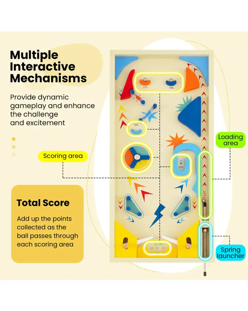 Wooden Pinball Machine with 3 Balls for Kids 8+ and Adults - Learning Toys