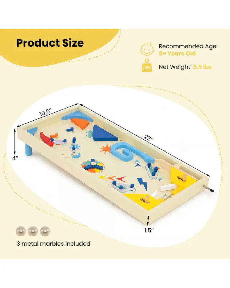 Wooden Pinball Machine with 3 Balls for Kids 8+ and Adults - Learning Toys