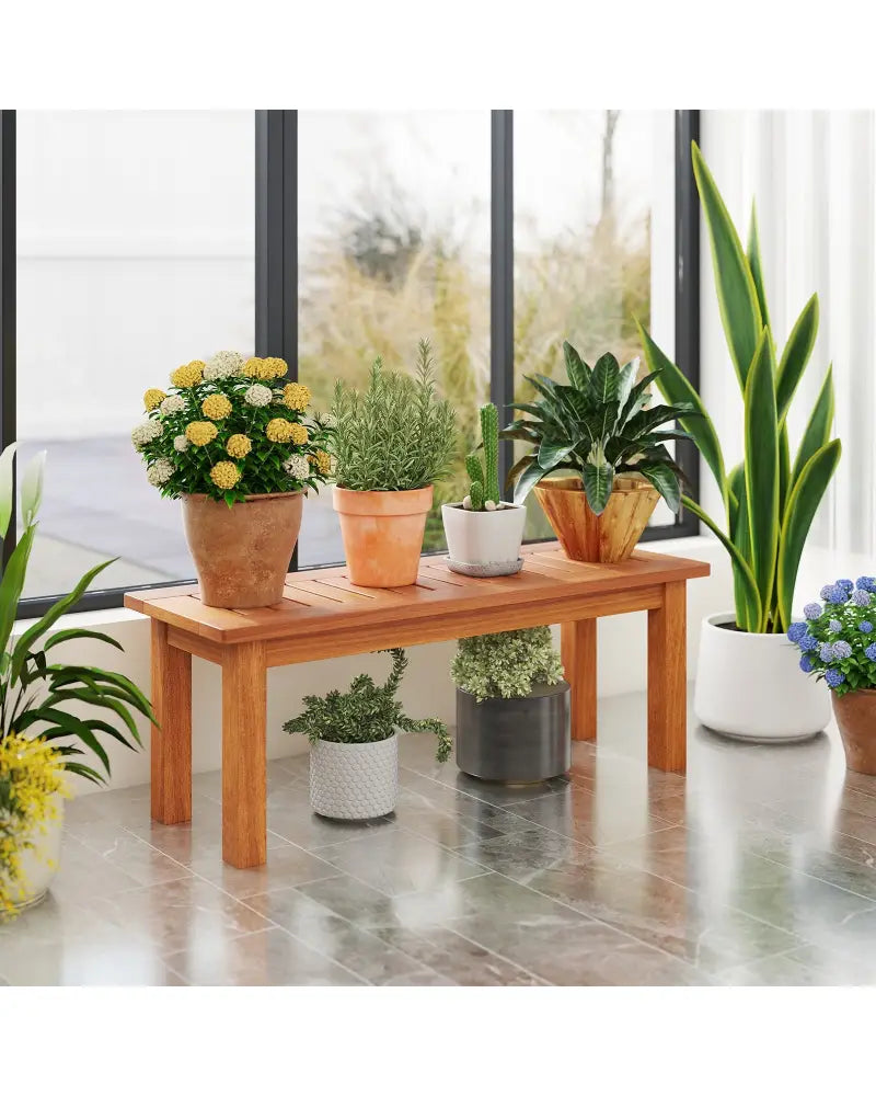 Wooden Plant Stand Outdoor Indoor Solid Wood Flower Pot Holder Display Shelf-S - Brown - Plant Stands