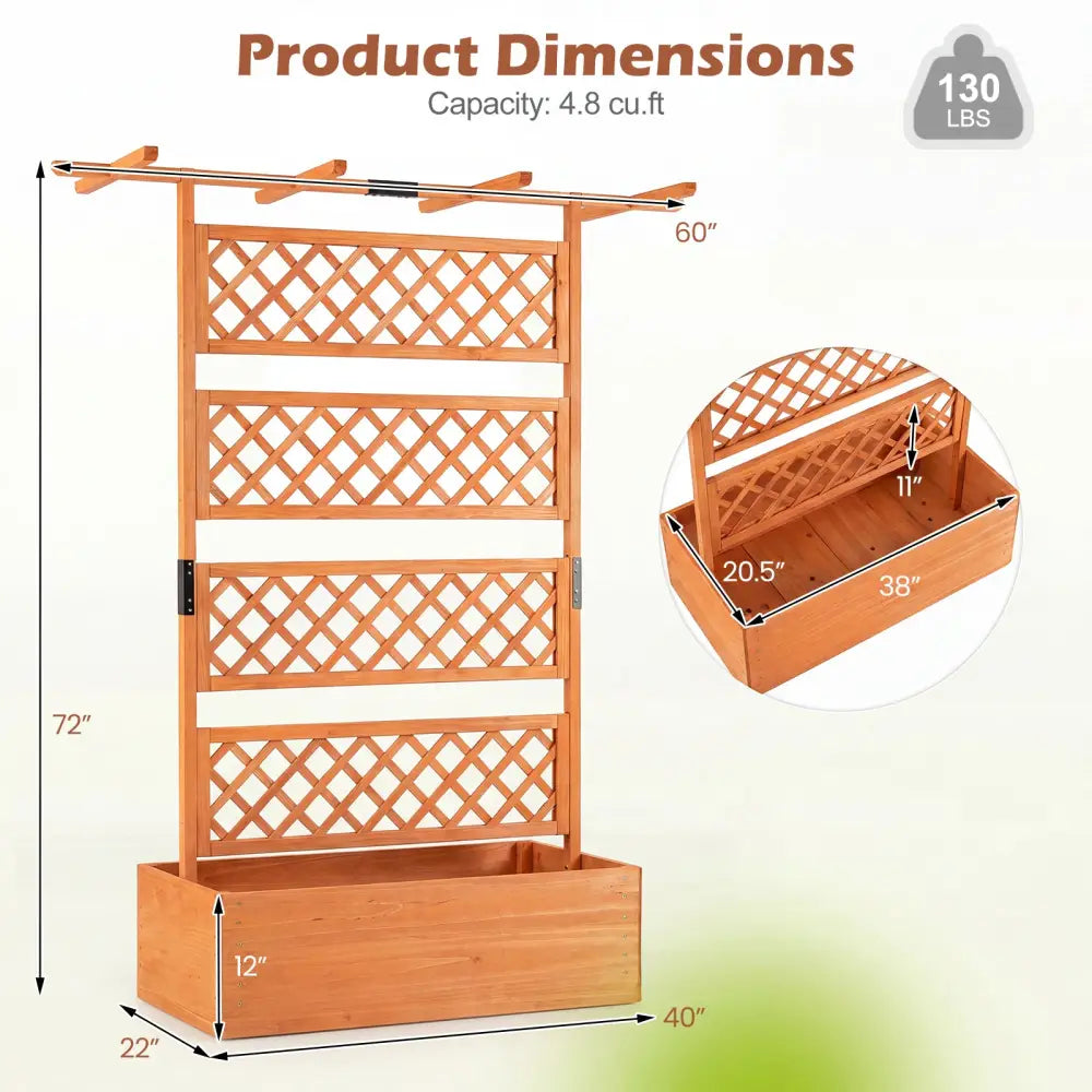 Wooden Planter Box with Lattice Trellis Raised Garden Bed Privacy Screen with Flat Roof-Orange - Orange - Raised Garden