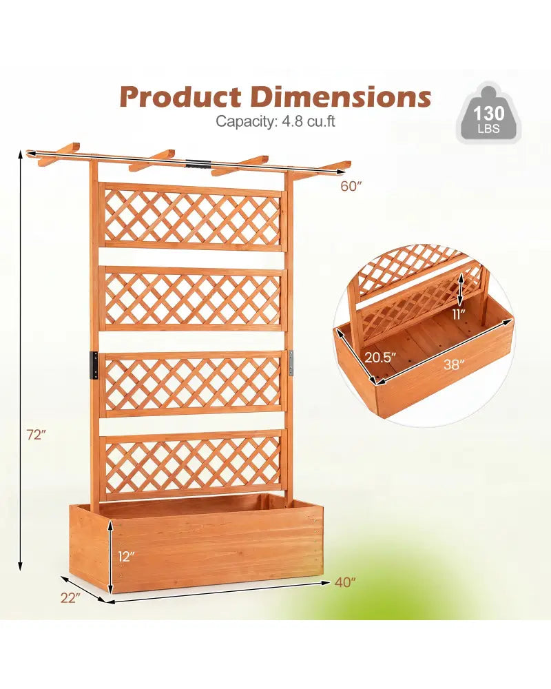 Wooden Planter Box with Lattice Trellis Raised Garden Bed Privacy Screen with Flat Roof-Orange - Orange - Raised Garden