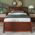 Wooden Platform Bed with Headboard and Slat Support-Twin Size - Walnut - Simple Bed Frame