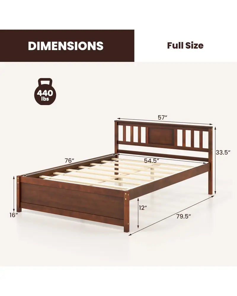 Wooden Platform Bed with Headboard and Wood Slat Support-Full Size - Walnut - Simple Bed Frame