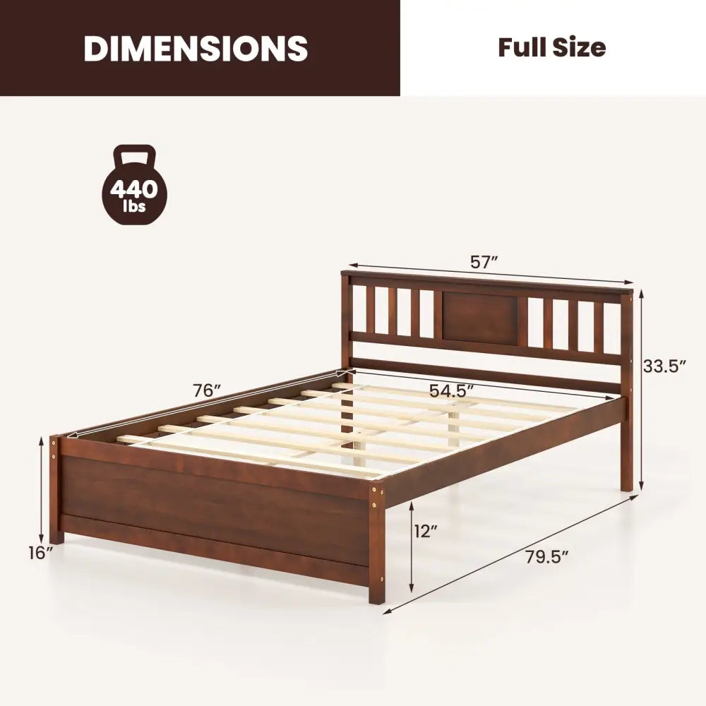 Wooden Platform Bed with Headboard and Wood Slat Support-Full Size - Walnut - Simple Bed Frame