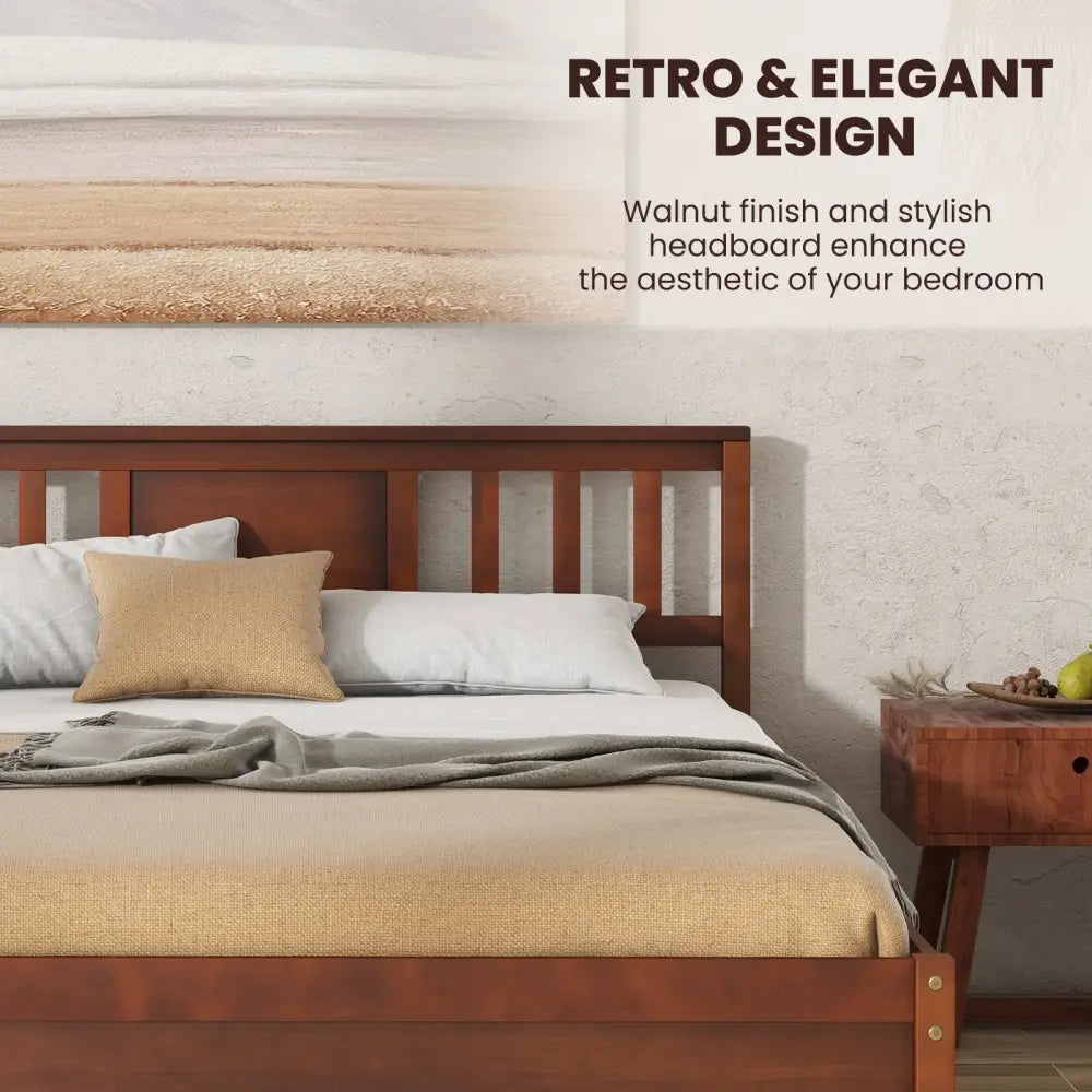 Wooden Platform Bed with Headboard and Wood Slat Support-Full Size - Walnut - Simple Bed Frame