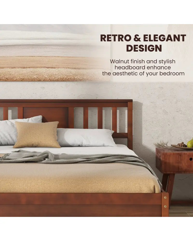 Wooden Platform Bed with Headboard and Wood Slat Support-Full Size - Walnut - Simple Bed Frame