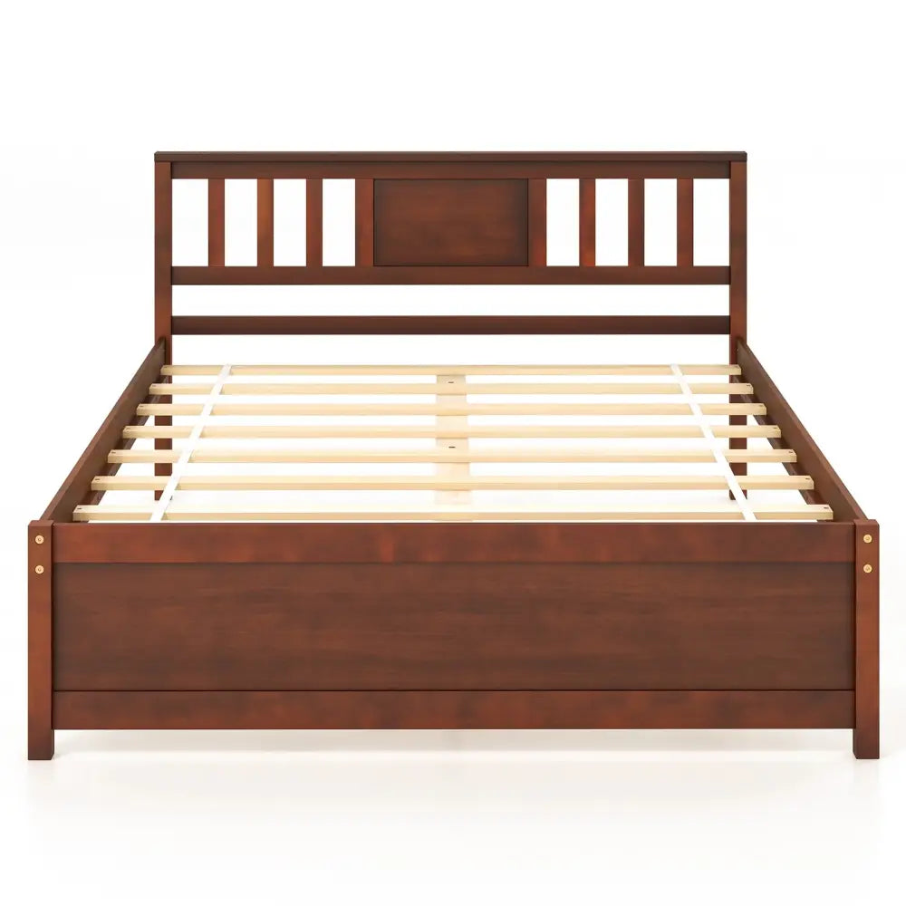 Wooden Platform Bed with Headboard and Wood Slat Support-Full Size - Walnut - Simple Bed Frame