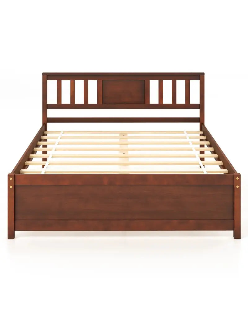Wooden Platform Bed with Headboard and Wood Slat Support-Full Size - Walnut - Simple Bed Frame