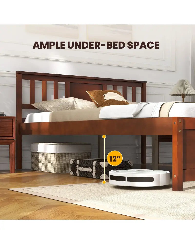 Wooden Platform Bed with Headboard and Wood Slat Support-Full Size - Walnut - Simple Bed Frame