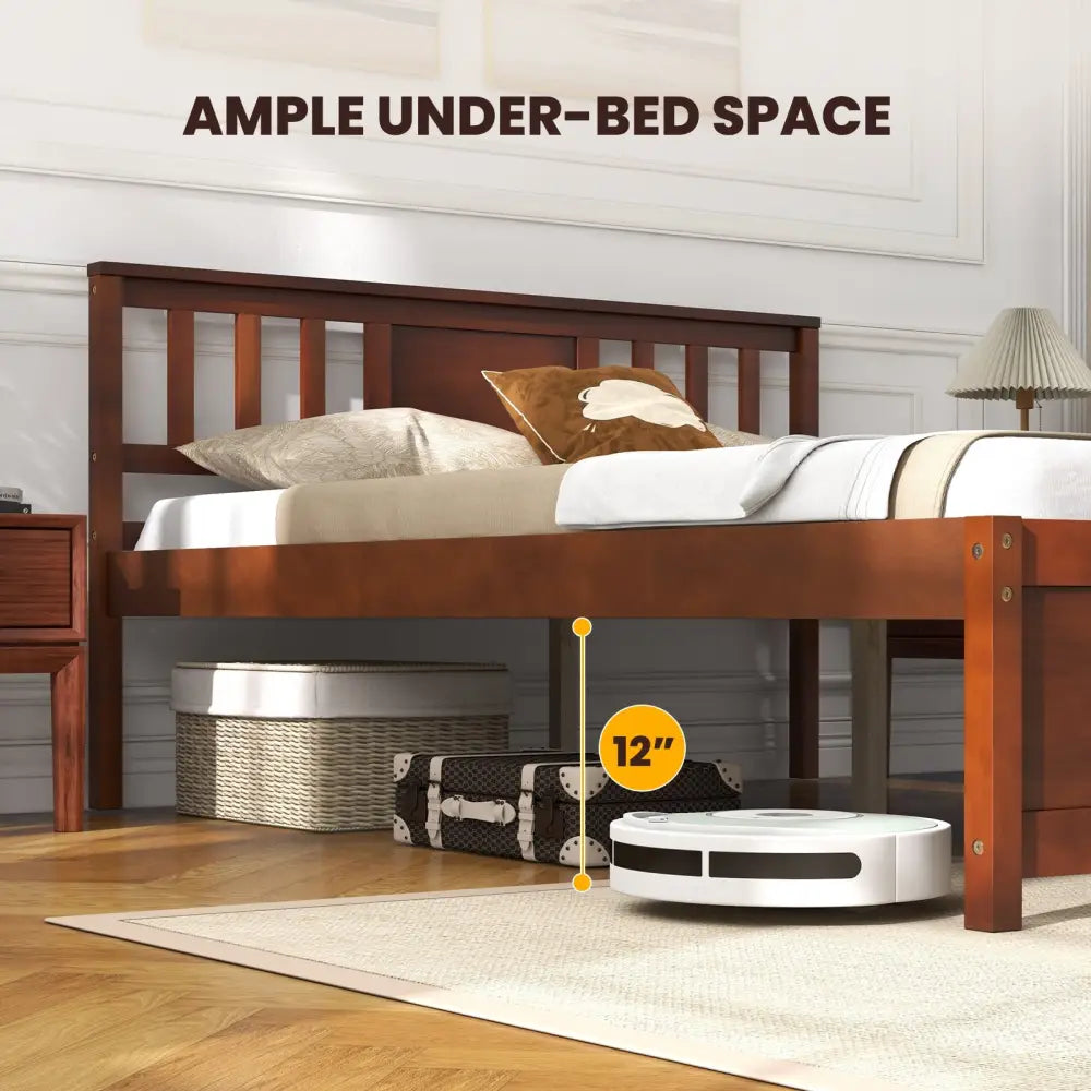 Wooden Platform Bed with Headboard and Wood Slat Support-Full Size - Walnut - Simple Bed Frame