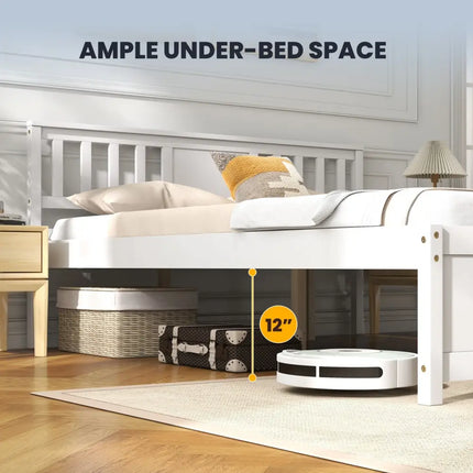 Wooden Platform Bed with Headboard and Wood Slat Support White-Full Size - White - Simple Bed Frame