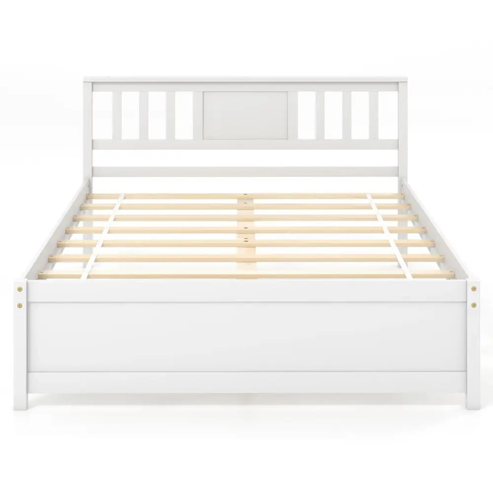 Wooden Platform Bed with Headboard and Wood Slat Support White-Full Size - White - Simple Bed Frame