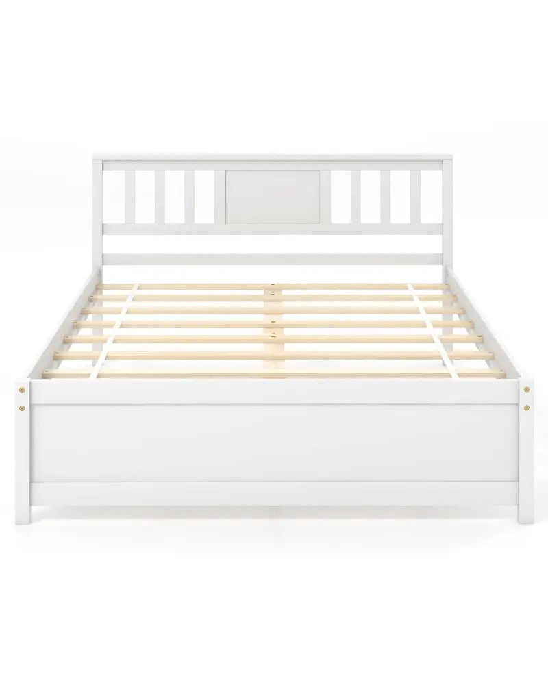 Wooden Platform Bed with Headboard and Wood Slat Support White-Full Size - White - Simple Bed Frame