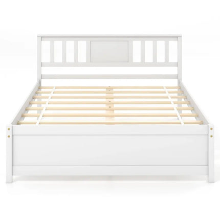 Wooden Platform Bed with Headboard and Wood Slat Support White-Full Size - White - Simple Bed Frame
