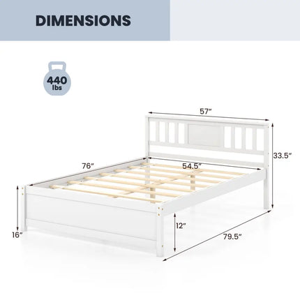 Wooden Platform Bed with Headboard and Wood Slat Support White-Full Size - White - Simple Bed Frame