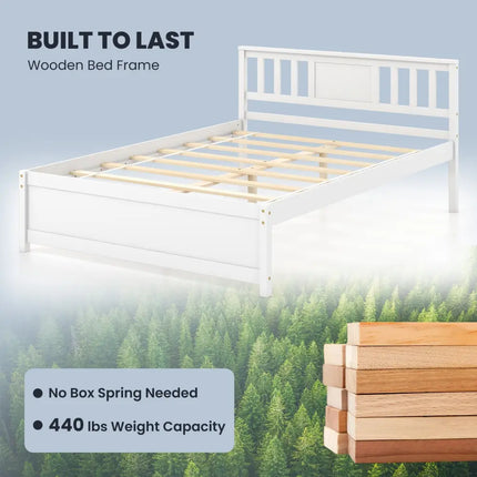 Wooden Platform Bed with Headboard and Wood Slat Support White-Full Size - White - Simple Bed Frame