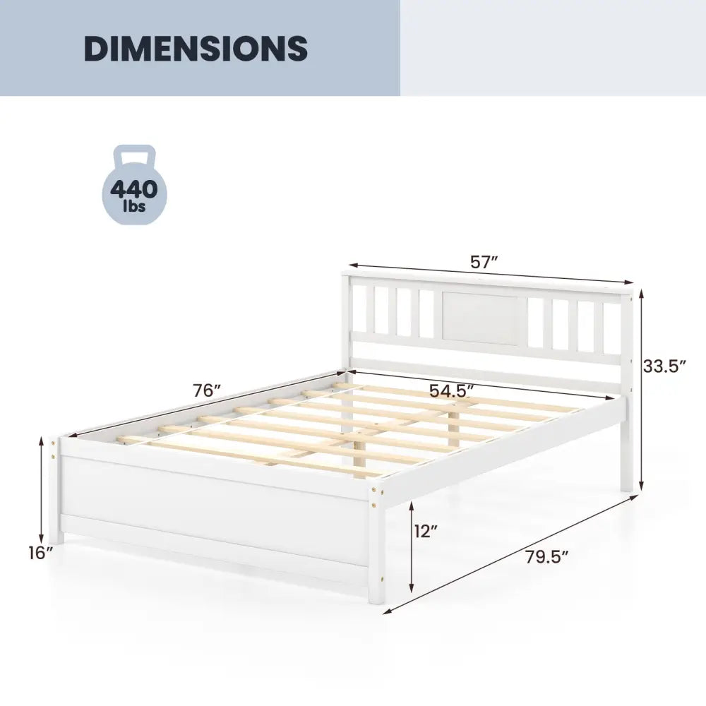 Wooden Platform Bed with Headboard and Wood Slat Support White-Full Size - White - Simple Bed Frame