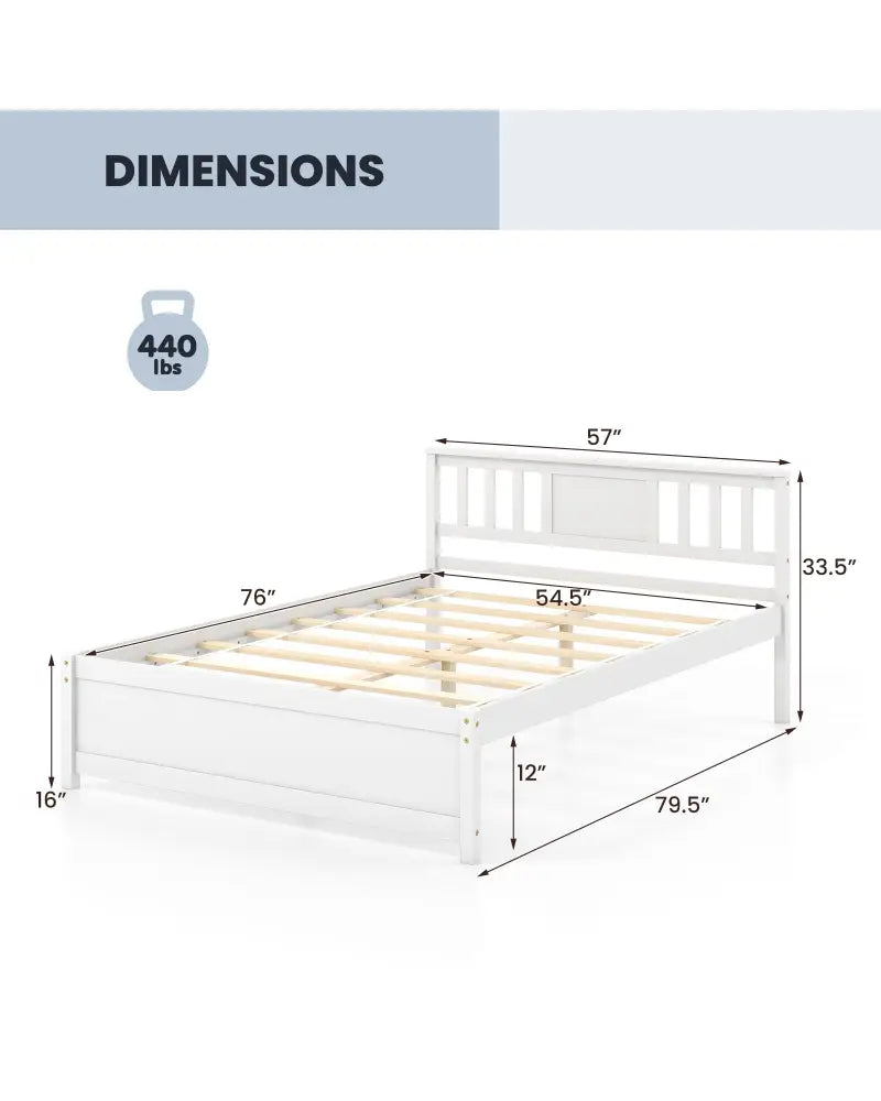 Wooden Platform Bed with Headboard and Wood Slat Support White-Full Size - White - Simple Bed Frame