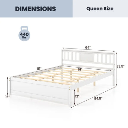 Wooden Platform Bed with Headboard and Wood Slat Support White-Queen Size - White - Simple Bed Frame