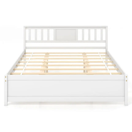 Wooden Platform Bed with Headboard and Wood Slat Support White-Queen Size - White - Simple Bed Frame