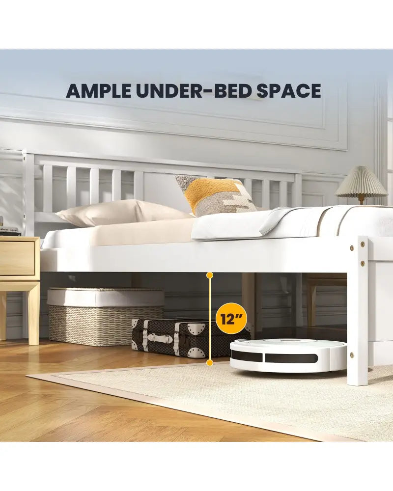 Wooden Platform Bed with Headboard and Wood Slat Support White-Queen Size - White - Simple Bed Frame