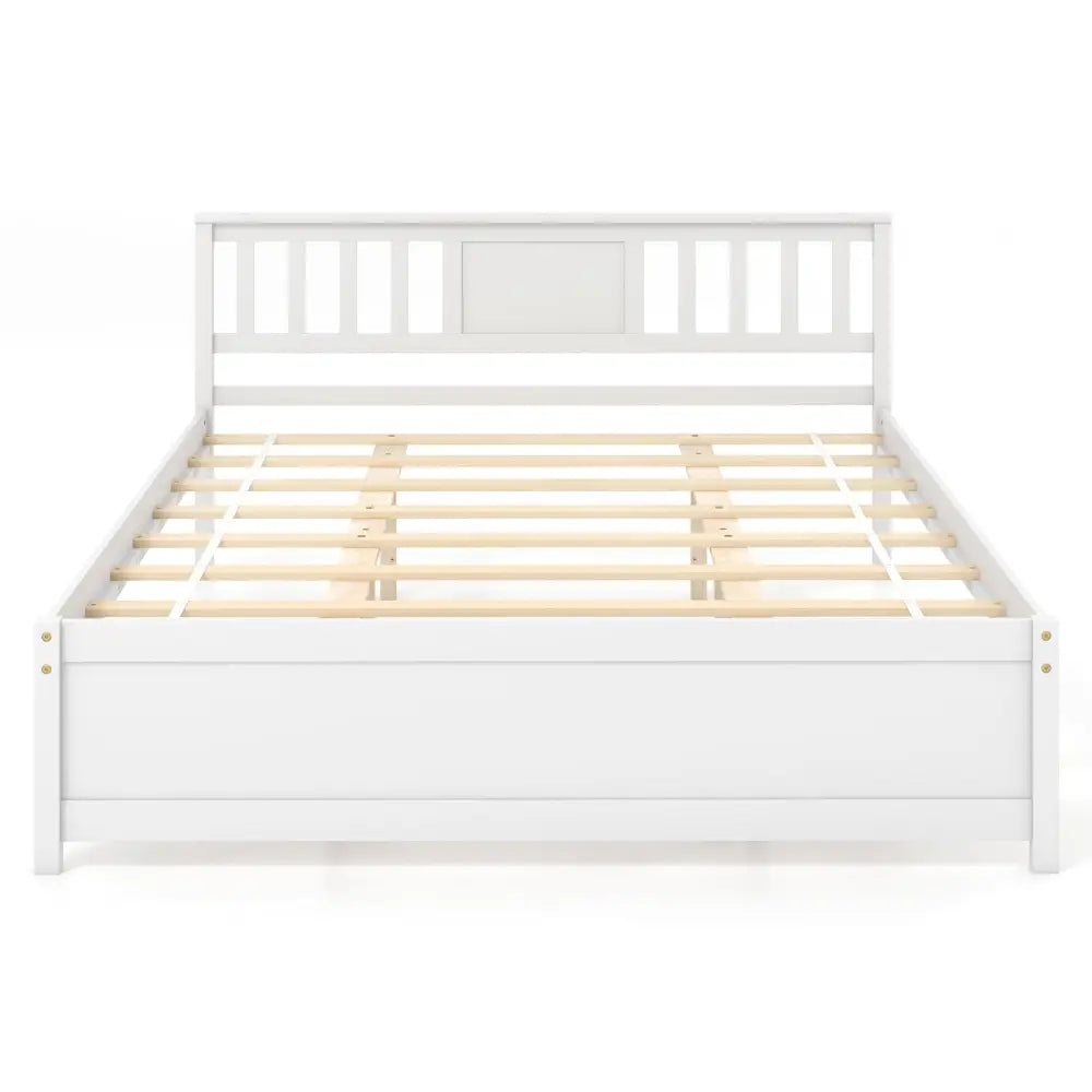 Wooden Platform Bed with Headboard and Wood Slat Support White-Queen Size - White - Simple Bed Frame