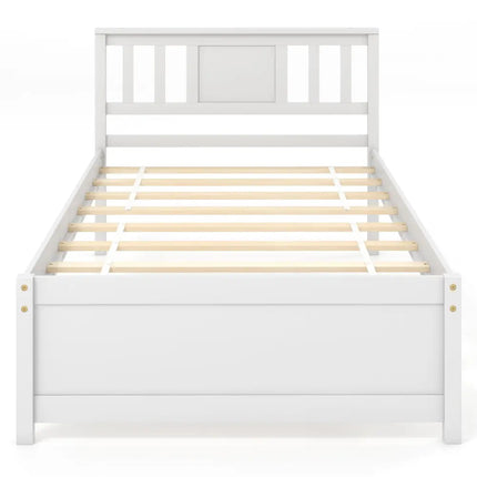 Wooden Platform Bed with Headboard and Wood Slat Support White-Twin Size - White - Simple Bed Frame