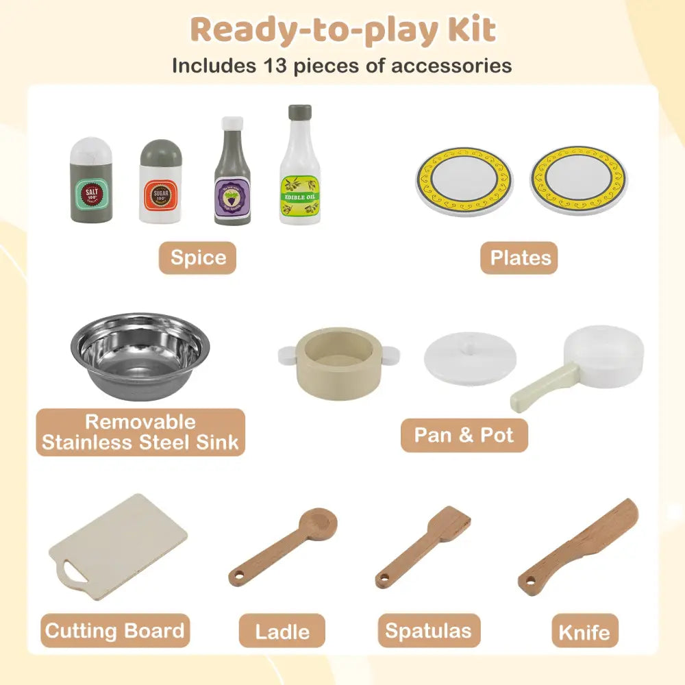 Wooden Play Kitchen Cooking Toy Playset for Kids-White - White - Play Kitchen Sets